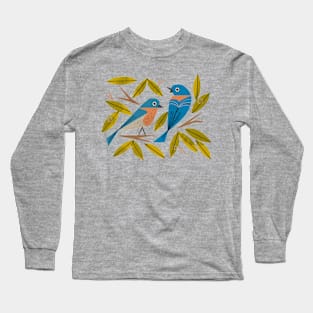 Midcentury Bluebird Pair Long Sleeve T-Shirt